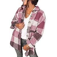 CHYRII Women's Casual Flannel Plaid Shacket Button Down Long Sleeve Shirt Jacket Coats with Pockets