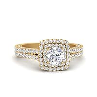 Choose Your Gemstone Double Band Square Halo Diamond CZ Ring yellow gold plated Round Shape Halo Engagement Rings Matching Jewelry Wedding Jewelry Easy to Wear Gifts US Size 4 to 12
