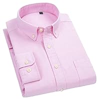 Men Long Sleeve Cotton Shirt Solid Pocket Casual Button-Down Oxford Dress Shirts