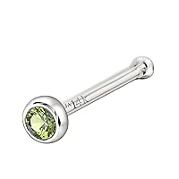 Jewelry Avalanche Solid 14K Gold Ball-end Stud Bezel Set Peridot 22G Nose Bone Nose Stud - 14K White Gold / 14K Yellow Gold August Birthstone Nose Ring Stud