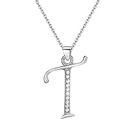 26 Alphabet Letter Pendant Necklace 925 Sterling Silver Cubic Zirconia Initial Necklaces With 18