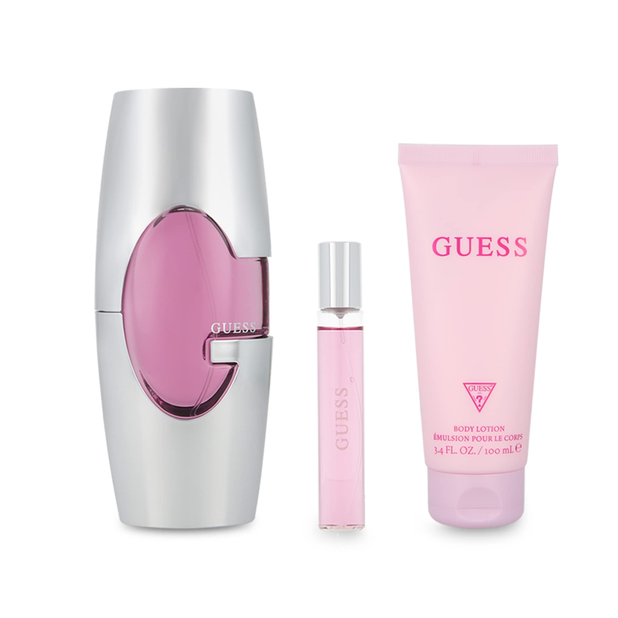 Guess 2.5oz EDP Spray, 0.5oz EDP Spray, 3.4oz Body Lotion, Pouch Women 4 Pc Gift Set