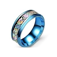 Dragon Colorful Celtic Stainless Steel Ring Unisex Engagement Wedding Band Polished Comfort Fit