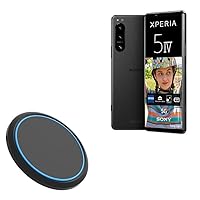 BoxWave Charger Compatible with Sony Xperia 5 IV - SwiftCharge PowerDisc Wireless Charger (15W), Qi Wireless 15W Circular Desktop Charger - Jet Black