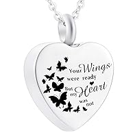 Heart Cremation Urn Necklace for Ashes Jewelry Angel Wing Memorial Pendant - Your Wings were Ready but Our Hearts were not