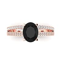 3.22 Oval Cut Solitaire W/Accent split shank Natural Black Onyx Statement Anniversary Promise Engagement ring 18K Rose Gold