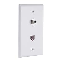 GE Coaxial and Telephone Wall Plate, 1 Pack, 1 F-Type Coax Connector, 1 Telephone Line, White, Single Gang, Coax, Phone, Installation Hardware Included, 40093