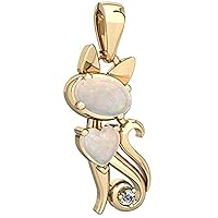 Oval & Heart Cut Opal 14K Gold Plated 925 Sterling Silver Kitten Pendent With 18