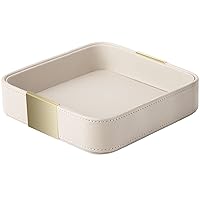SANZIE Luxury Leather Desk Storage Small Catch Tray Decorative Entrance Tray Jewelry Watches Cosmetic Keys Phone Wallet Home Office Accessories