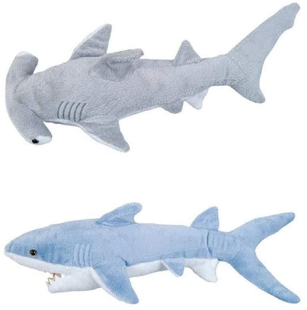 Adventure Planet - Set of 2 Plush Sharks Mako and Hammerhead Shark - Stuffed Animal -Ocean Life - Soft Cuddly Shark Week Tank Toy, 20in. and 19in. Set