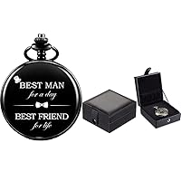 SIBOSUN Best Men for Wedding or Proposal - Engraved Best Man Pocket Watch Luxury PU Leather Pocket Watch Box Display Case Storage Case Black Pocket Watches Gift Box