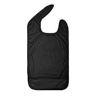 Adult Bib, Washable, Waterproof Clothing Protector with Crumb Catcher, Black