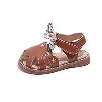 Girls PU Leather Closed Toe Bow Princess Flat Shoes Summer Sandals (Toddler/Little Kid)