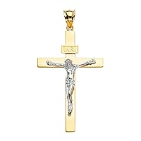 Solid 14k Two-Tone Gold Linear Cross INRI Crucifix Pendant Necklace 50mm X 30mm