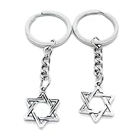 50 PCS Antique Silver Keyrings Keychains Key Ring Chains Tags Clasps AA461 Star of David