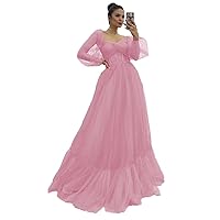 Puffy Tulle Long Sleeve Prom Dress Sweetheart Ball Gown for Women A Line Wedding Formal Evening Party Gown