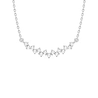 Moissanite Cluster Curve Necklace 14K Gold Plated Silver, 16-18 Inches Adjustable Chain, Metal, Moissanite