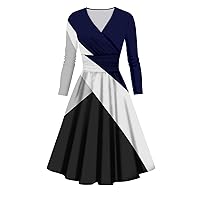 Formal Long Sleeve Dress for Women Trendy V Neck Casual Elegant Smocked Flowy Midi Dress Sexy Floral A Line Dress