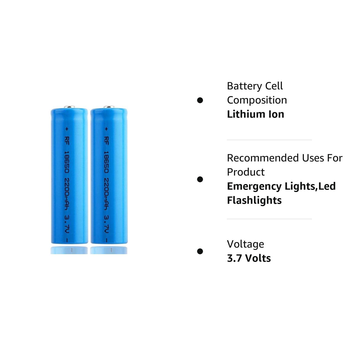 Qsincth Rechargeable Battery 3.7v Lithium-ion Battery Button Top Batteries 2200mAh for Strong Light flashlights，Electronic Devices (2 PCS)