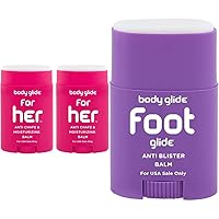 BodyGlide For Her Anti Chafe Balm, 1.5oz, 2 Pack (USA Sale Only) & Foot Glide Anti Blister Balm, 0.8oz: Blister Prevention