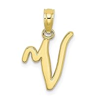10k Gold V Script Letter Name Personalized Monogram Initial High Polish Charm Pendant Necklace Measures 19.15x11.3mm Wide Jewelry for Women
