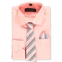 Kids World Big Boys' Dress Shirt & Accessories, Patterned Tie Vary - Blush, 14