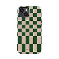 BURGA Phone Case Compatible with iPhone 13 Mini - Hybrid 2-Layer Hard Shell + Silicone Protective Case -Green Checkers Pattern Chess - Scratch-Resistant Shockproof Cover
