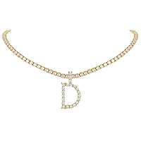 Bling Fully CZ Tennis Chain Initial Necklace for Women 16'' Butterfly Choker 18K Gold Plated Simulated Diamond Cubic Zirconia Letter Necklace for Girls, with Gift Box