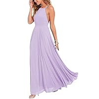 Bridesmaid Dress Long Chiffon Backless Halter Corset Back Prom Dresses Lavender US10