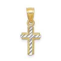 JewelryWeb 10k Yellow Gold Polished and Rhodium Tiny for boys or girls Sparkle Cut Religious Faith Cross Pendant Necklace Measures 16x7mm Wide