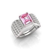 RRVGEM Pink Sapphire Ring 4.00 Carat Pink Sapphire Gemstone SILVER PLATED Ring Adjustable Ring Size 16-22 for Men and Women