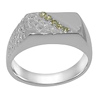 18k White Gold Natural Peridot Mens band Ring - Sizes 6 to 12 Available