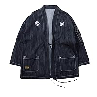 Japanese Men Kimono Jacket Streetwear Cardigan Denim Windbreaker Jackets With Embroidery Plus Size