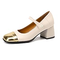Mary Janes for Women Adjustable Ankle Strap Square Toe Heels Chunky Block Heel Party Dress Wedding Shoes for Bridal