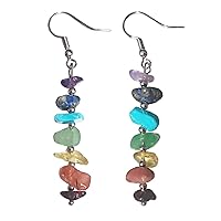 Chakra Stone Beaded Dangle Earrings for Women girls, Colorful Natural Stones Crystals Drop Earrings for Meditation Yoga Jewelry (7 Chakra Stone Beaded)