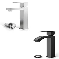 Phiestina Single Handle 1 Hole Bathroom Faucet, Single Hole Modern Vanity Faucet with Metal Pop- Up Drain and Water Supply Lines，BF01048-N1-BN+BF01049-N1-MB