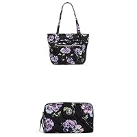 Vera Bradley womens Performance Twill Small Vera Tote Handbag, Floating Plum Pansies, One Size US withVera Bradley womens Performance Twill Turnlock With Rfid Protection Wallet