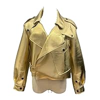 Coat For Women Leather Jacket Winter Spring Moto Biker Top Black s15 Gold XS