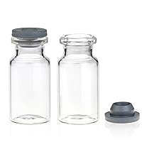Borosilicate Glass Clear Flat Bottom Headspace Vial, Beveled Finish, 10ml Capacity and Headspace Septa and Stoppers, 20mm Diameter, Gray Butyl (Case of 100)
