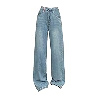 Denim Straight Leg Jeans for Women Loose Trendy Stretch Denim Pants Classic High Waist Embroidered Work Loose Fitting