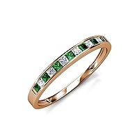 Princess Cut Diamond Chatham Created Emerald 5/8 ctw Channel Set Women Wedding Band Stackable 14K Gold