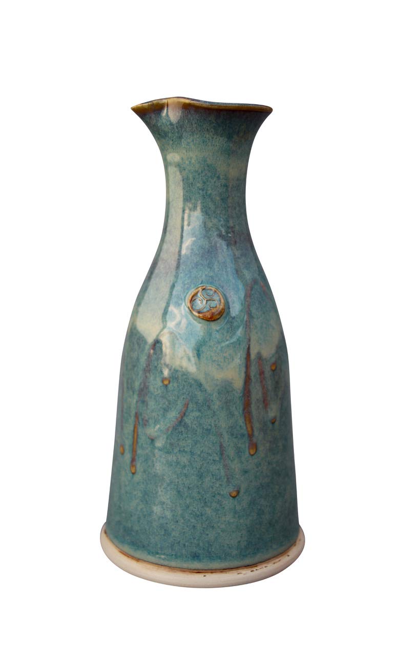 Wine Decanter Hand-Thrown Hand-Glazed in Ireland. Original Design Pottery Carafe 600ml Volume- 8 Inches Height with Celtic Spiral Symbol