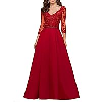 Long Sleeve Prom Dresses Lace Applique Beaded Formal Evening Party Gowns V Neck