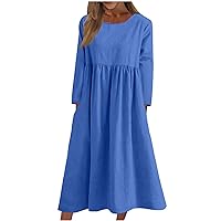 Womens Christmas Outfit Plus Size Solid Color Basic Dresses with Pockets 2023 Fall Long Sleeve Beach Swing Dress