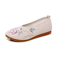 Women's Oxford Flat Shoes Women's Single Shoes Peony Embroidered Shoes