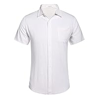 Men's Casual Linen Button Down Shirt Solid Short Sleeve Summer Beach Shirts Classic Fit Lightweight Blouses Tops
