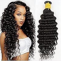 Deep Curly I Tip Human Hair Extension Brazilian Remy Hair Microlink Pre Bonded Keratin Curly Stick I Tip Hair Micro Beads Black Brown Color 100g 100Strands (24inch 100strands, 2(Darkest Brown))