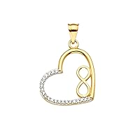 14K Yellow Gold CZ Heart Infinity Love Charm Small Pendant For Necklace or Chain