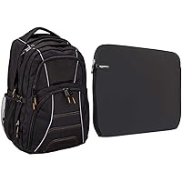 AmazonBasics Laptop Computer Backpack with padded shoulder straps and Organizational compartments (Black) & Laptop Sleeve for 15-Inch to 15.6-Inch Laptop/MacBook Pro/MacBook Pro w/Retina Display