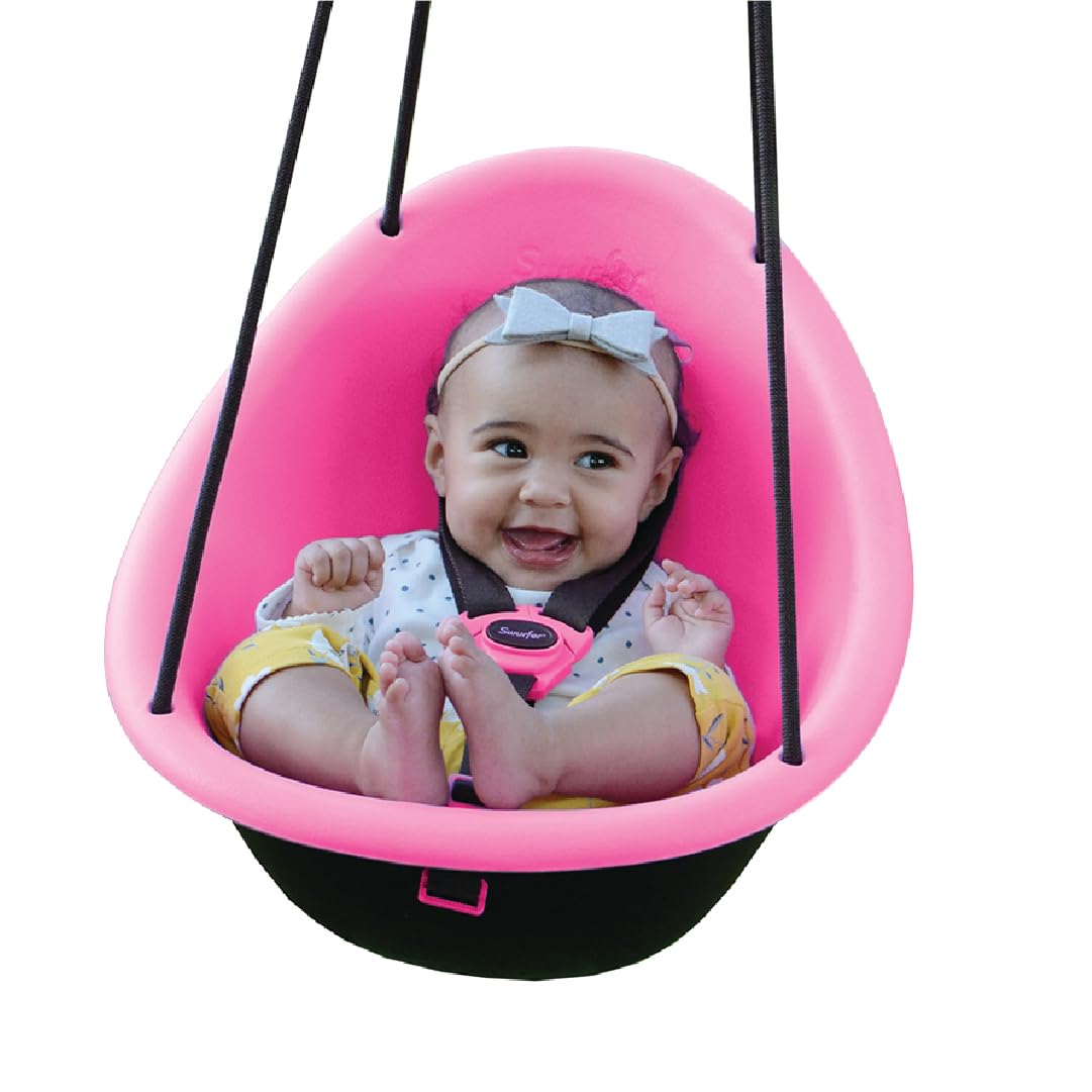 Swurfer Kiwi Toddler Swing – Comfy Baby Swing Outdoor, 3-Point Adjustable Safety Harness, Safe Quick Click Locking System, Foam-Lined Shell, Blister-Free Rope, Easy Installation, Age 9 Months and Up